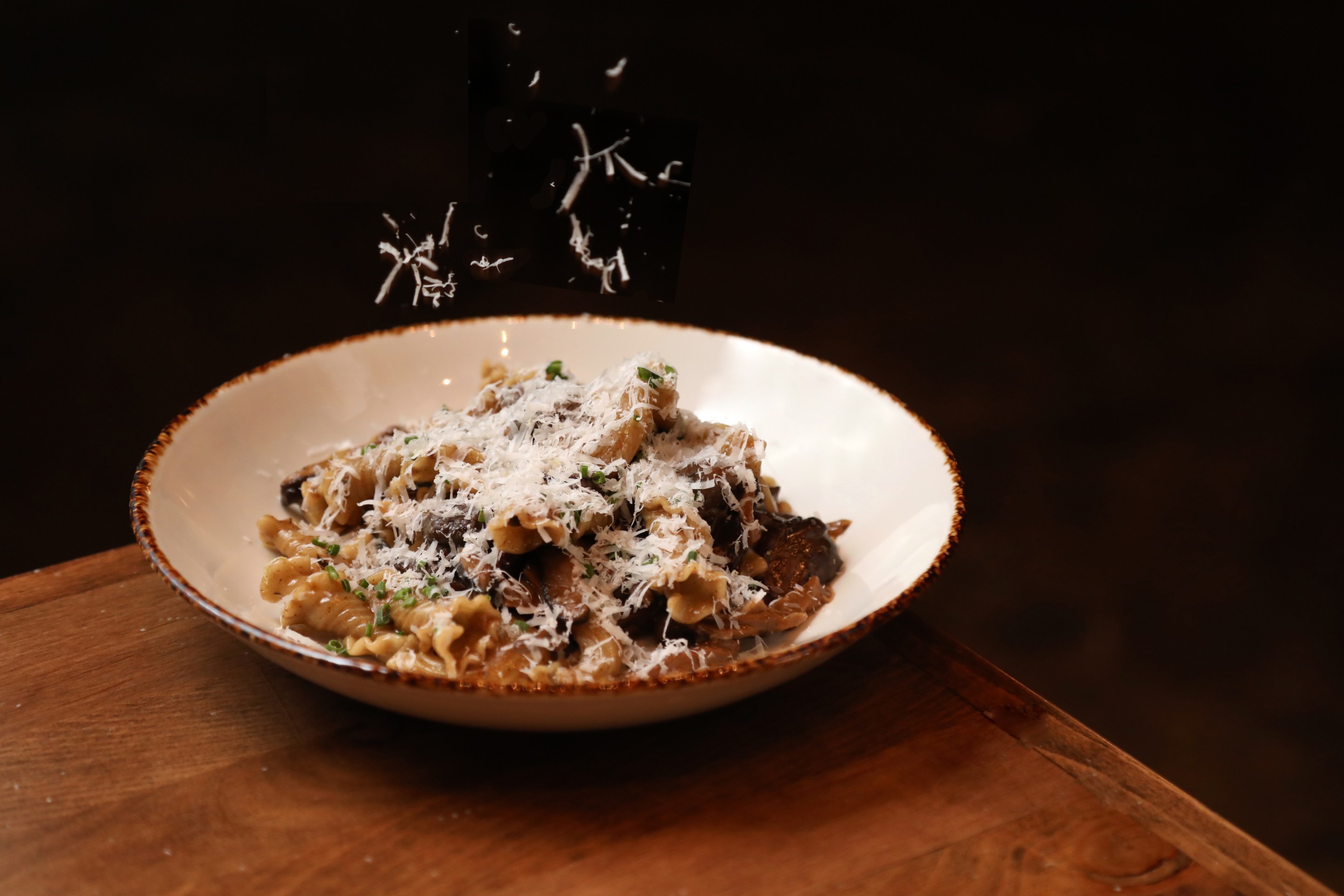 plate of campanelle pasta with mushroom ragu