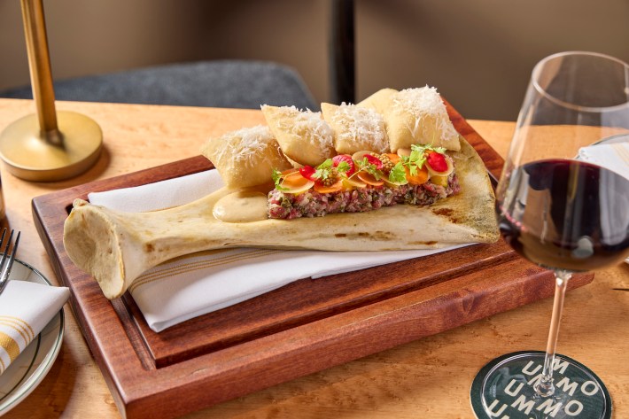 beef tartare served on a bone