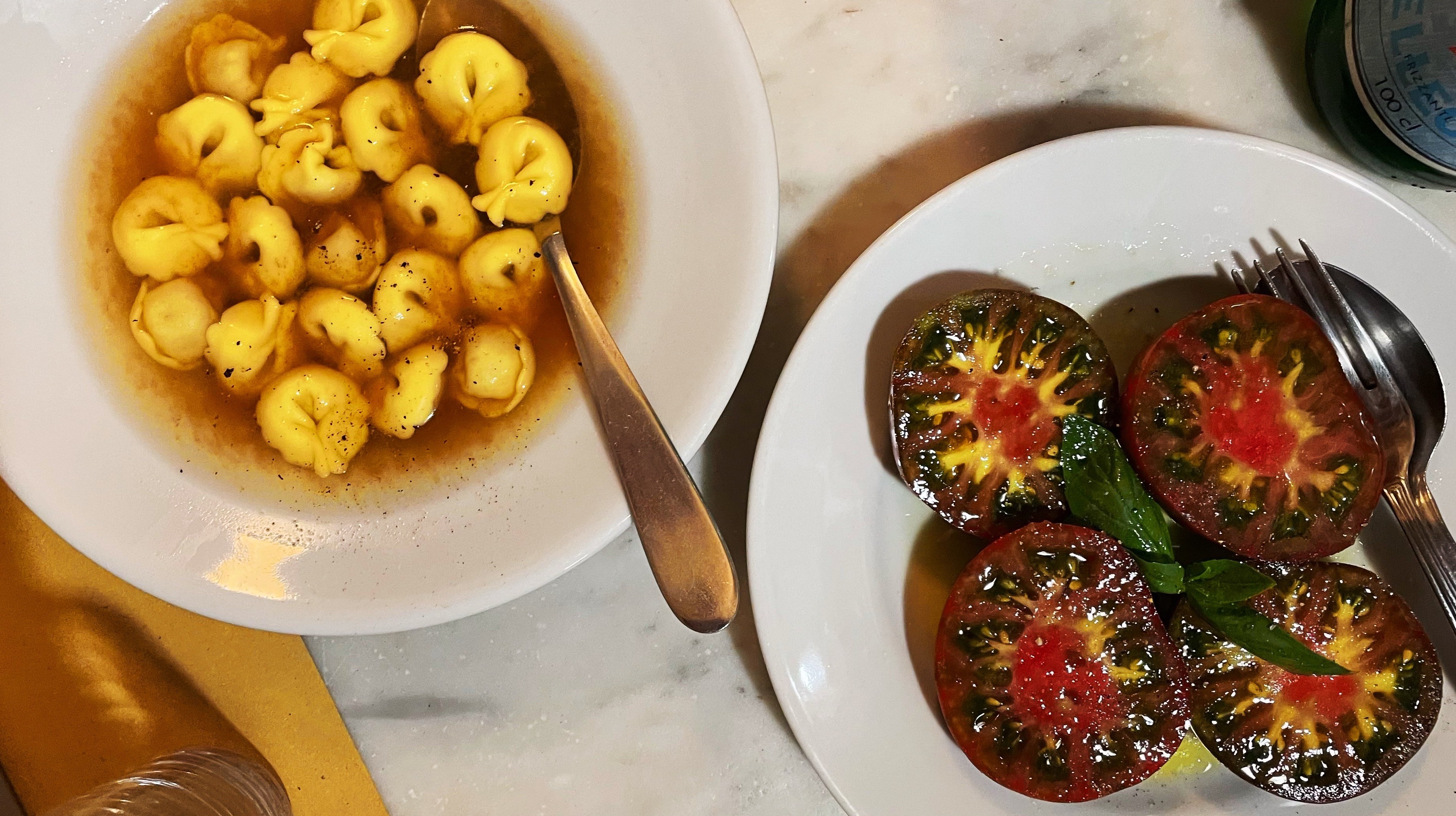 tortellini in brodo and tomatoes