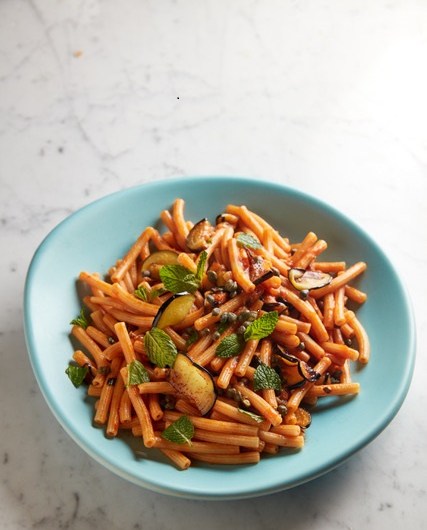 Spicy Pasta with Eggplant, Capers, and Mint