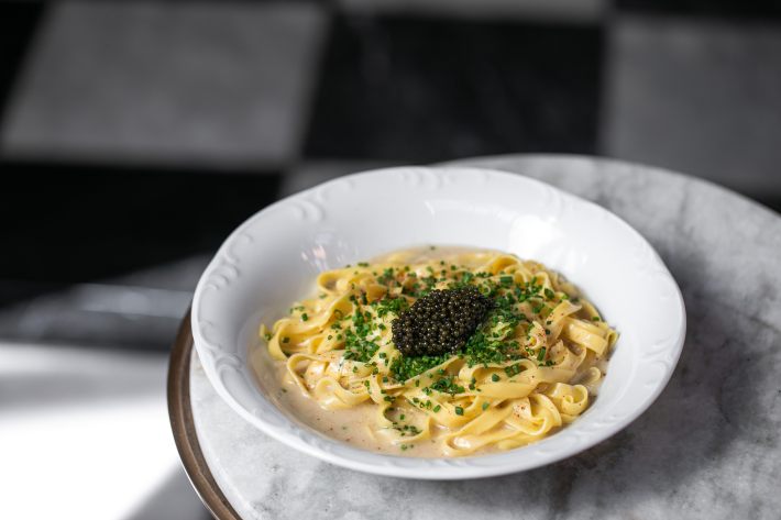 tagliatelle topped with caviar and herbs