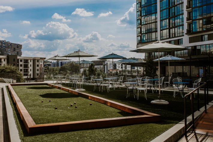 OUTDOOr patio and bocce at Indaco