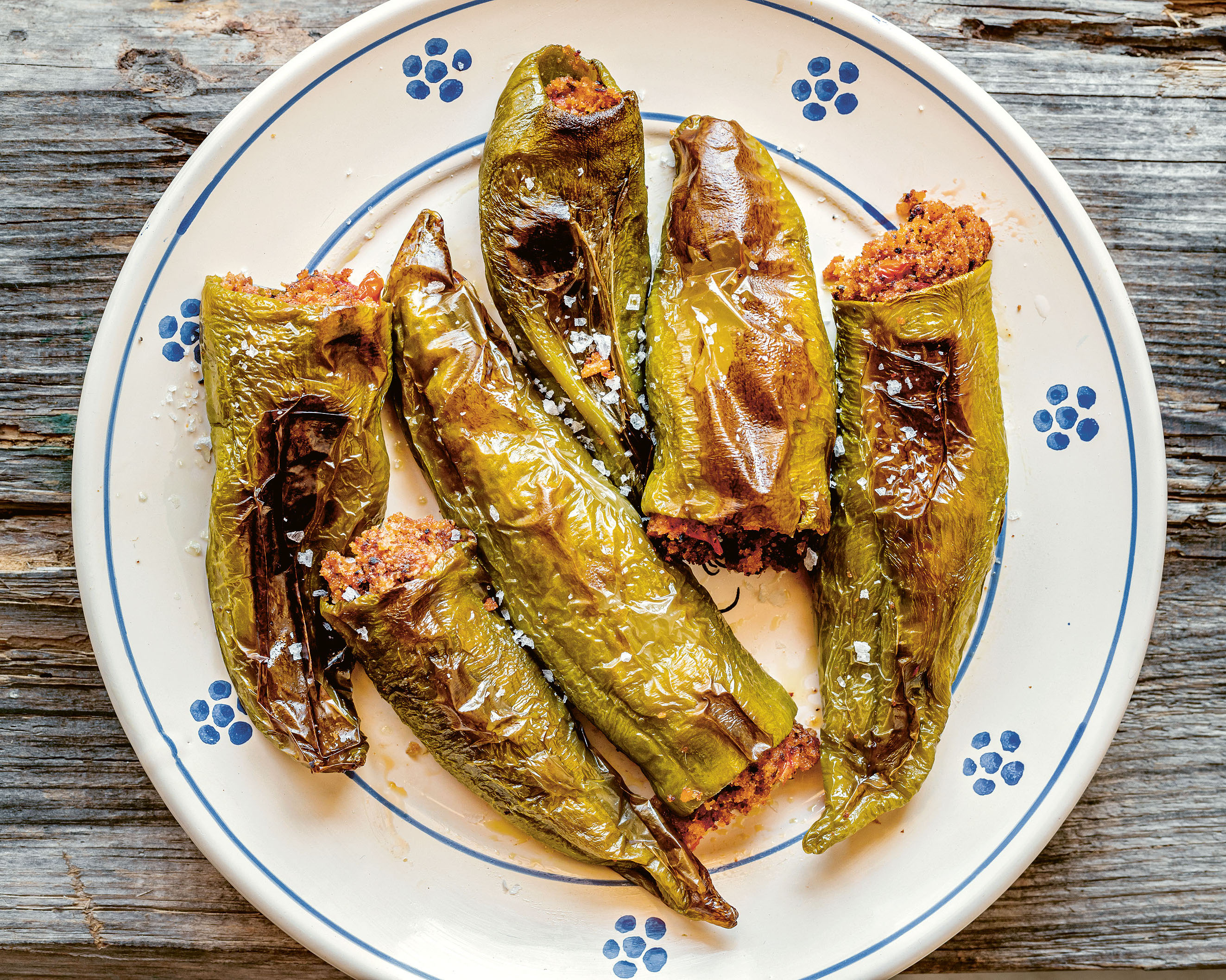 bread and anchovy stuffed green peppers