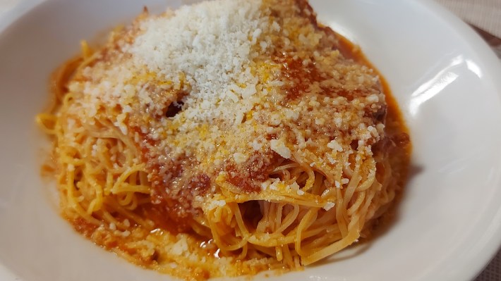 Plate of fieno in red sauce