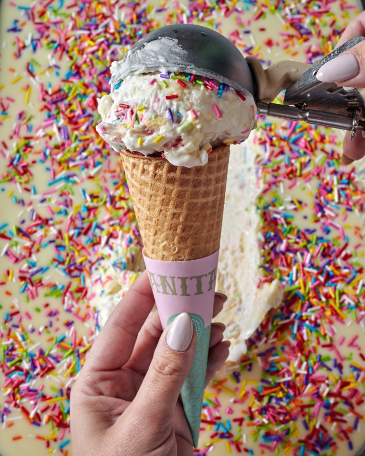 gelato in cone with sprinkles