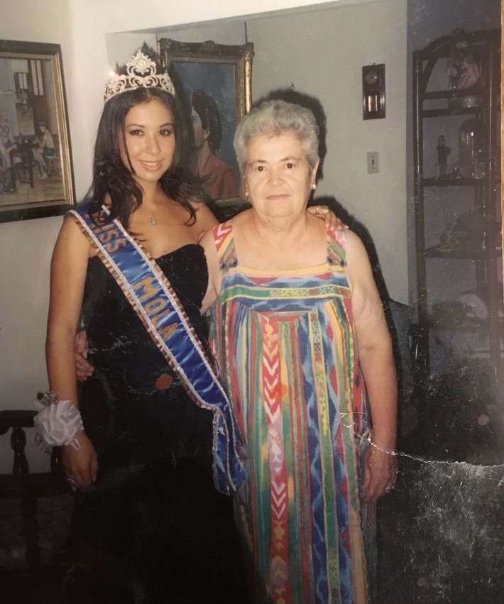 Rossella Rago (with Nonna Ninetta Romano) in 2003 at Miss Mola USA.