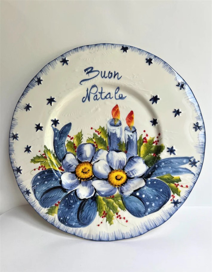 Plate with hand-painted art and "Buon Natale" message
