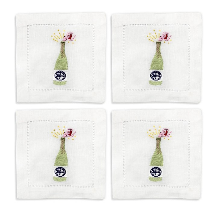Kitchen towels with champagne bottle art