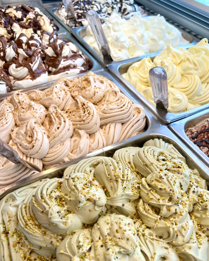 The various gelato flavors at La Carraia in Florence.