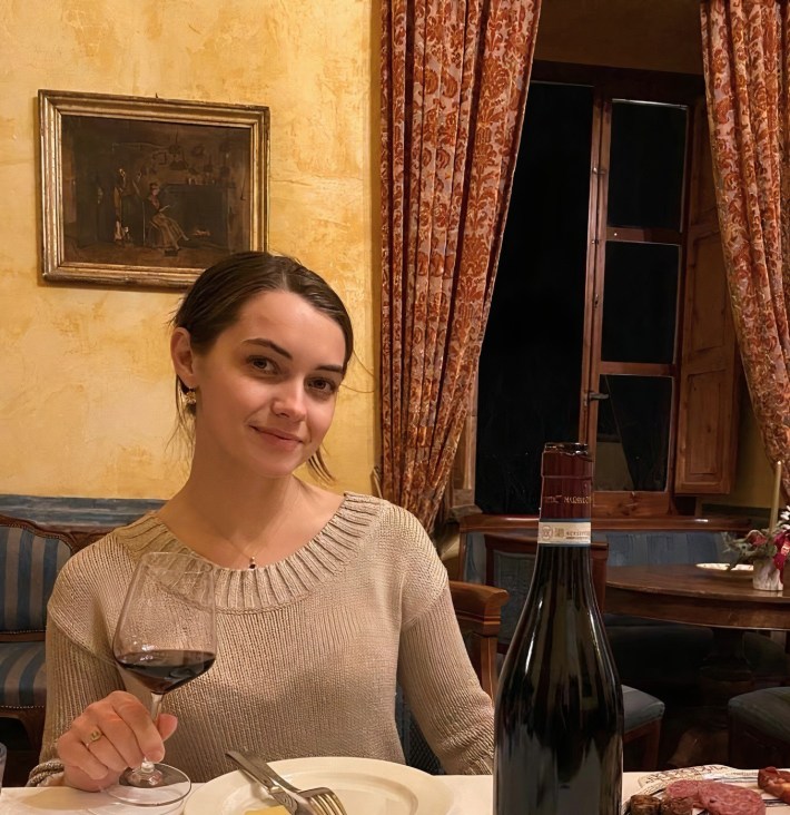 Graceanne LaCombe enjoying one of Puglia's bold wines.
