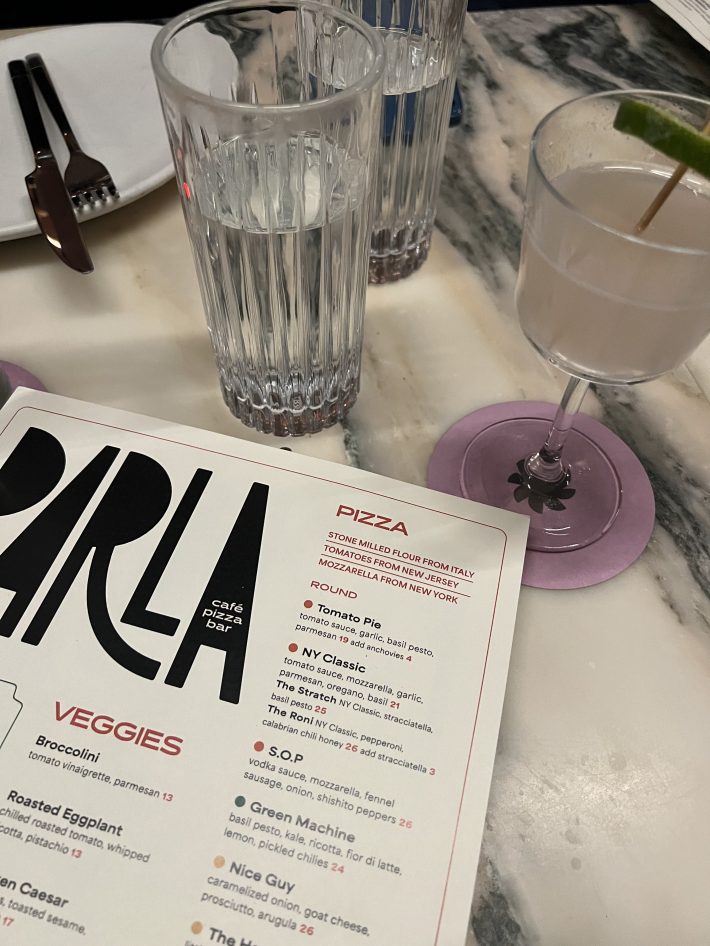 The menu at Parla