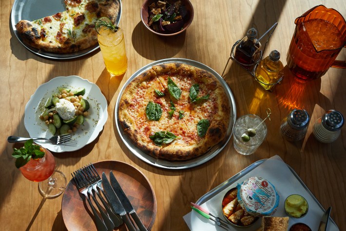 A spread of pizzas, drinks and more at Bambino