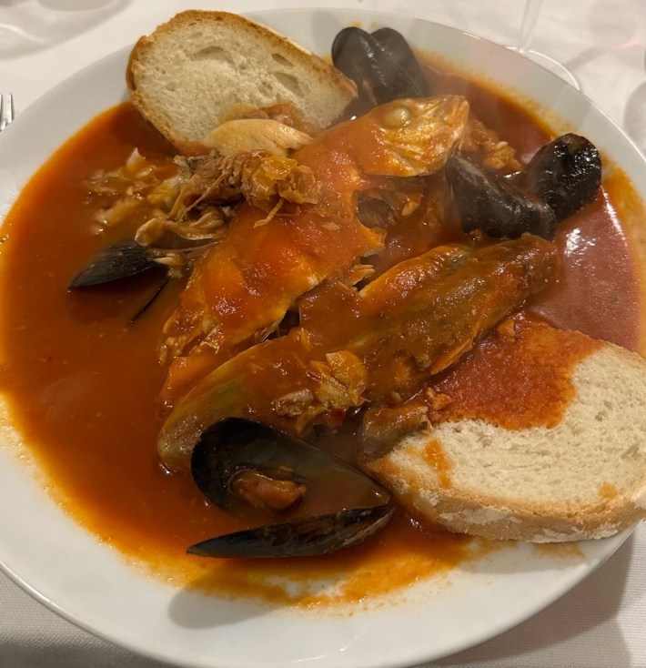 Cacciucco is a Tuscan fish stew famous in the port city of Livorno.
