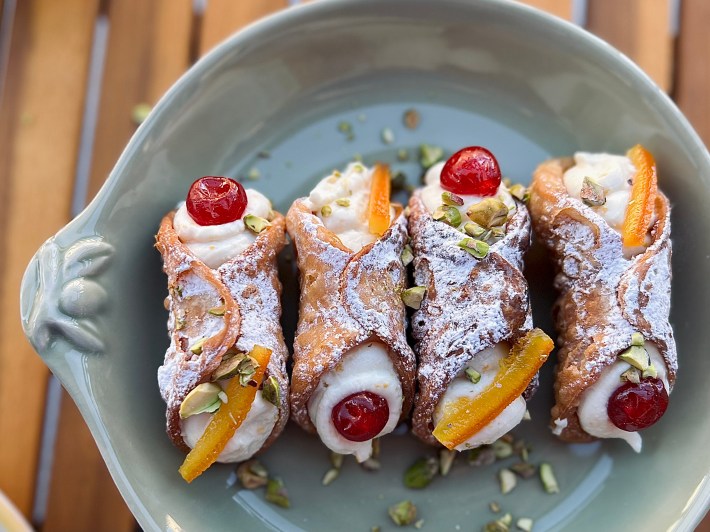 Mini-cannoli, with imported sheep's milk ricotta, are available at Villabate Alba in Brooklyn.