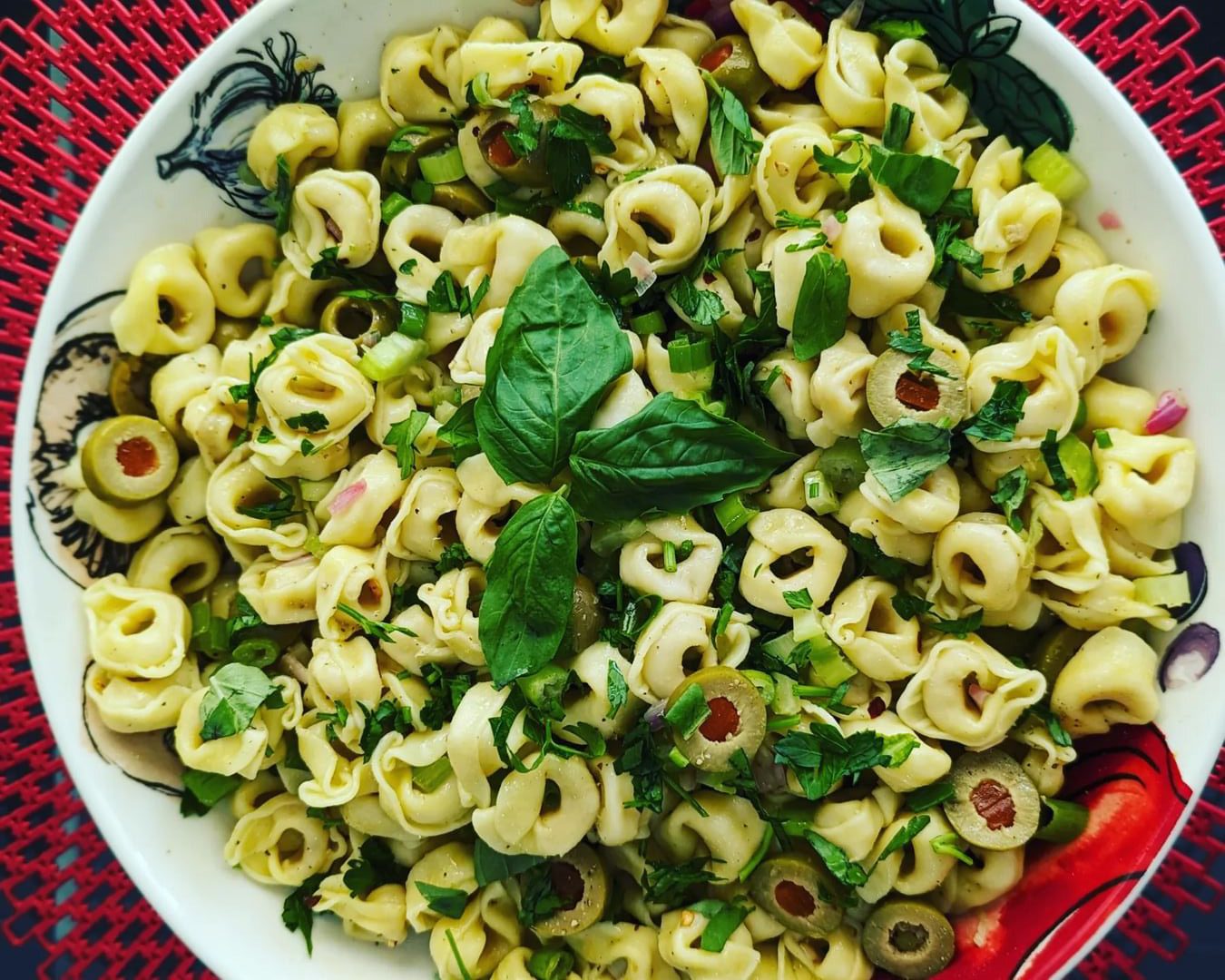 Tortellini with Light Lemon Shallot Dressing.