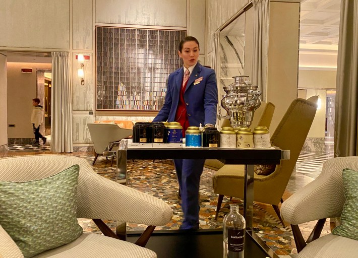 Sommelier Maria presiding over tea service at the St. Regis Venice.