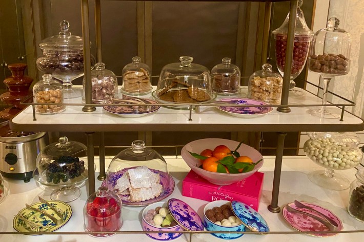 A cart of confections served during afternoon tea at the St. Regis Venice.