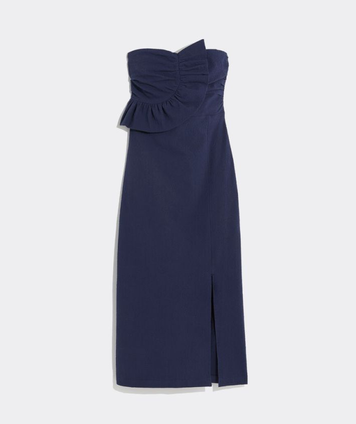 Blue Vineyard vines seersucker strapless dress