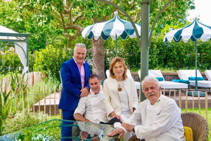 Chef Ernesto Iaccarino, 2nd from left, at Restaurant Don Alfonso in Sant'Agata sui due Golfi, with his brother, Mario, and parents, Livia and Alfonso.