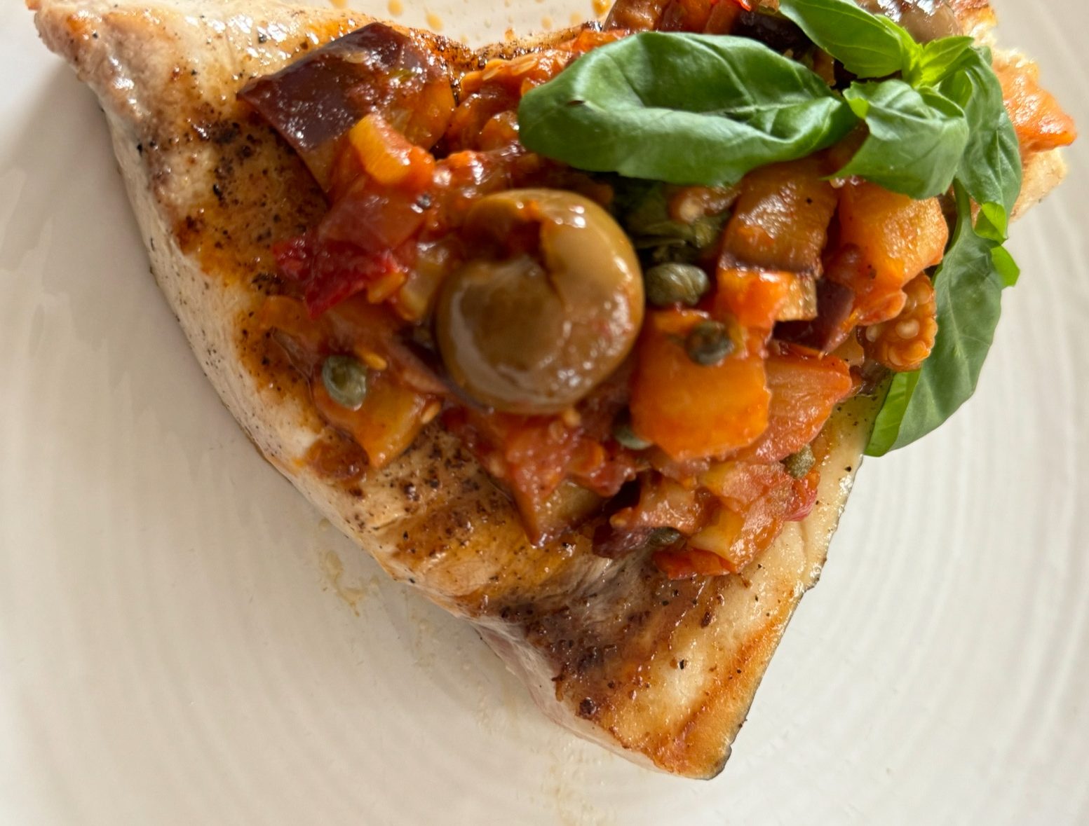 Grilled Swordfish with Caponata.