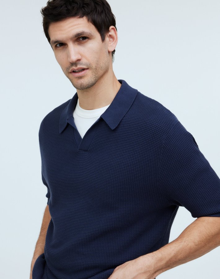 Johnny-Collar Short-Sleeve Sweater Polo