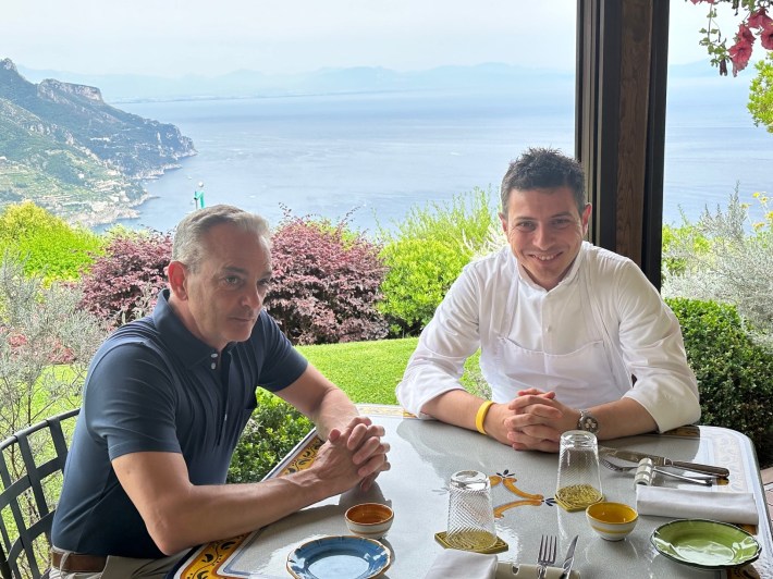 Andrew Cotto on the job with Chef Armando Aristarco at Hotel Caruso on Italy's Amalfi Coast.