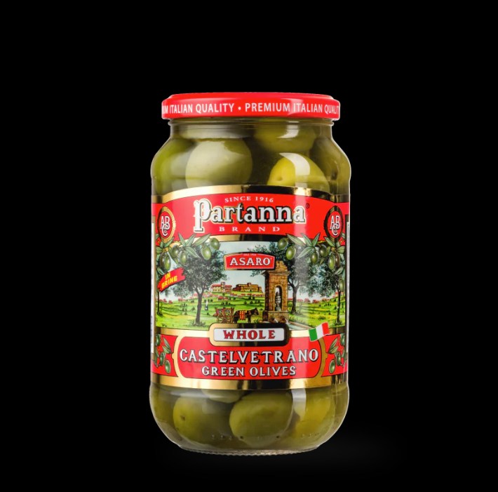 Partanna green Castelvetrano olives in a jar