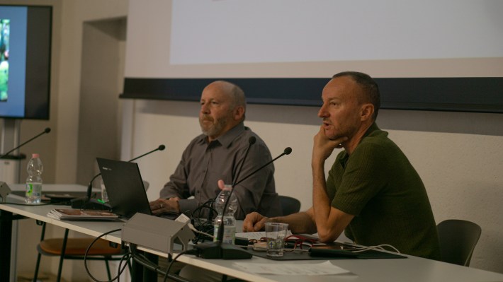 Jonathan Mabry, Ph.D, left, explains how the cuisine of Tuscon was influenced by Italy.