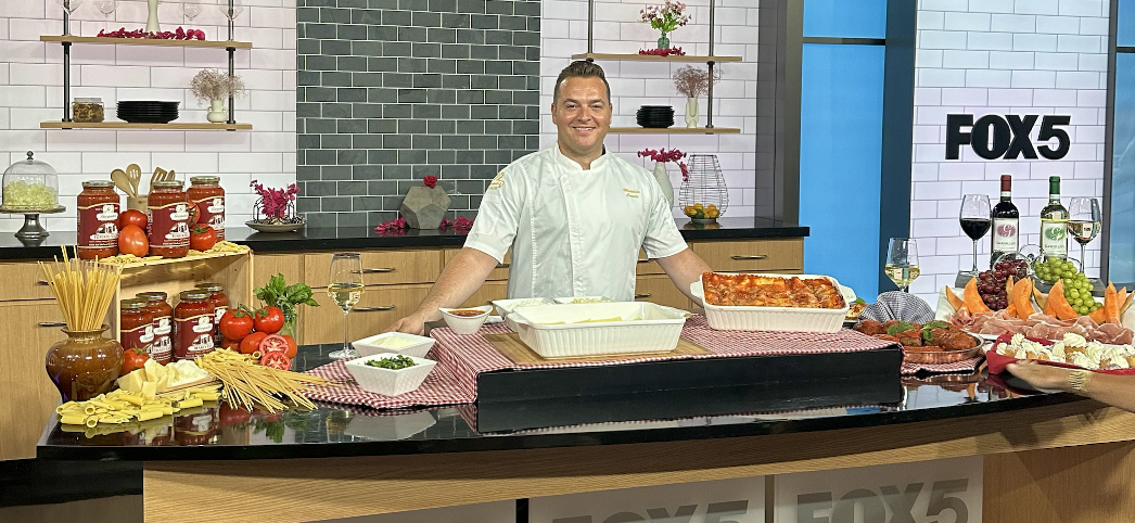 Chef Matthew Cutolo with his lasagna on the set of Good Day New York.