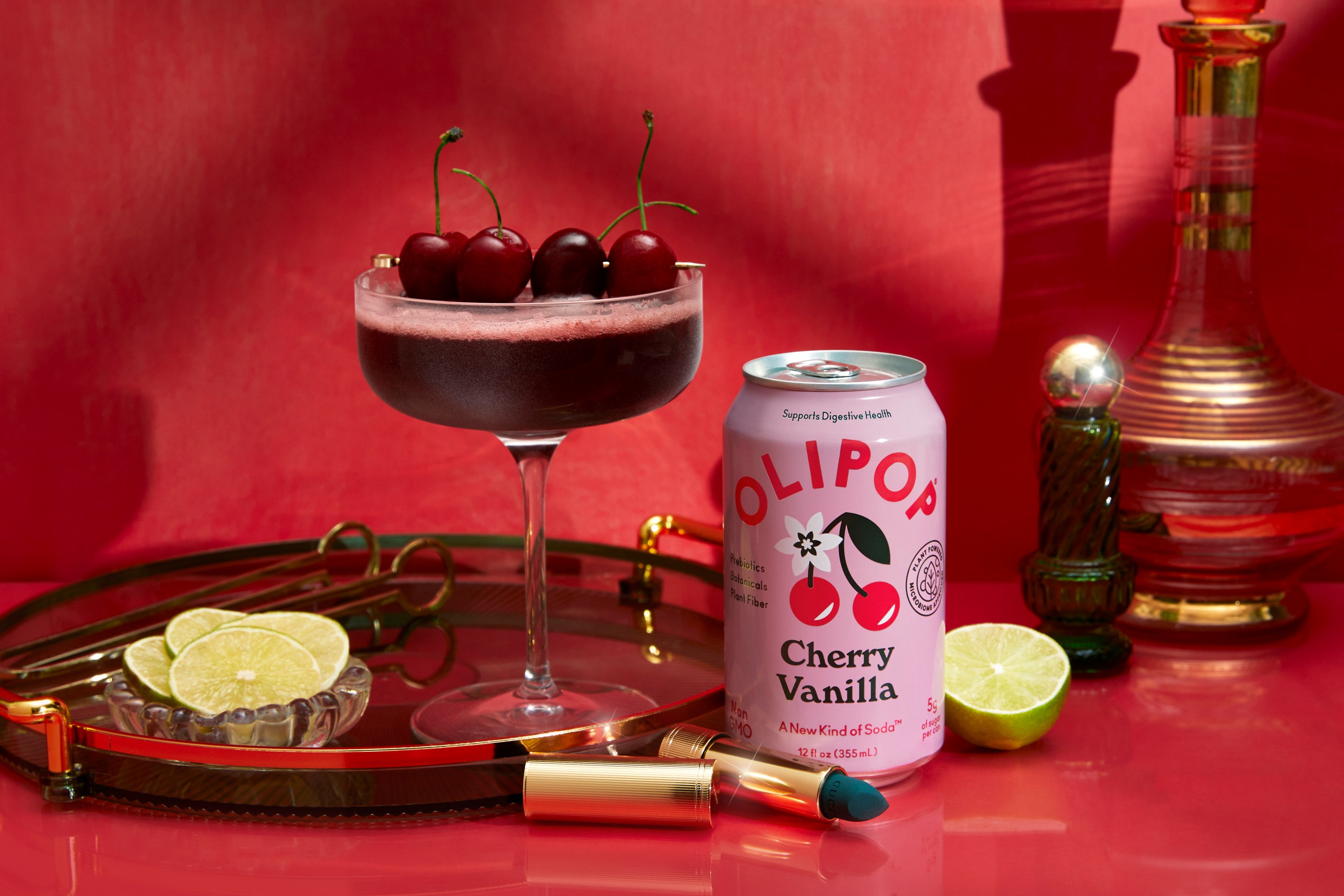 OLIPOP's Cherry Lime Delight Mocktail.