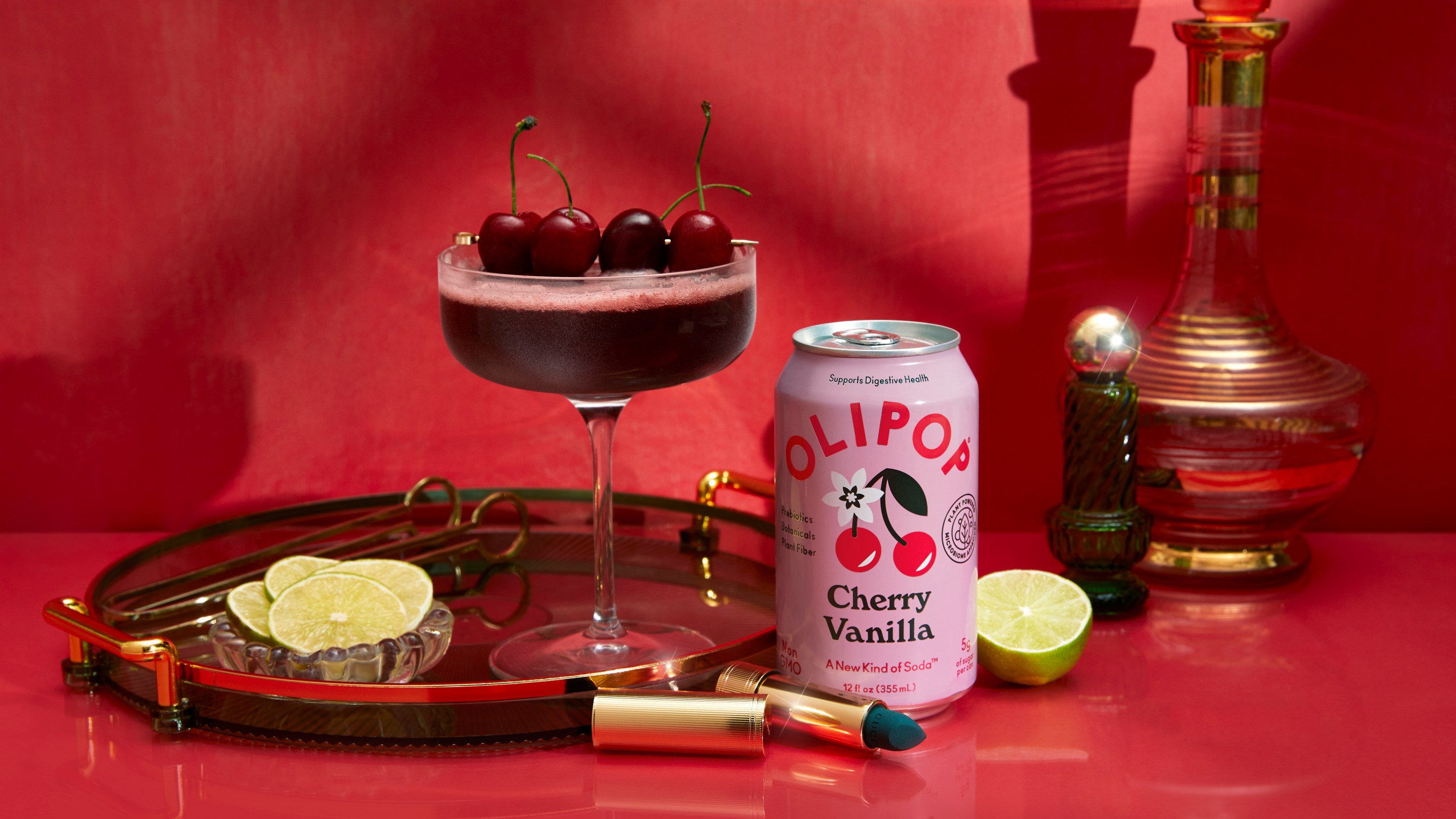 OLIPOP's Cherry Lime Delight Mocktail.