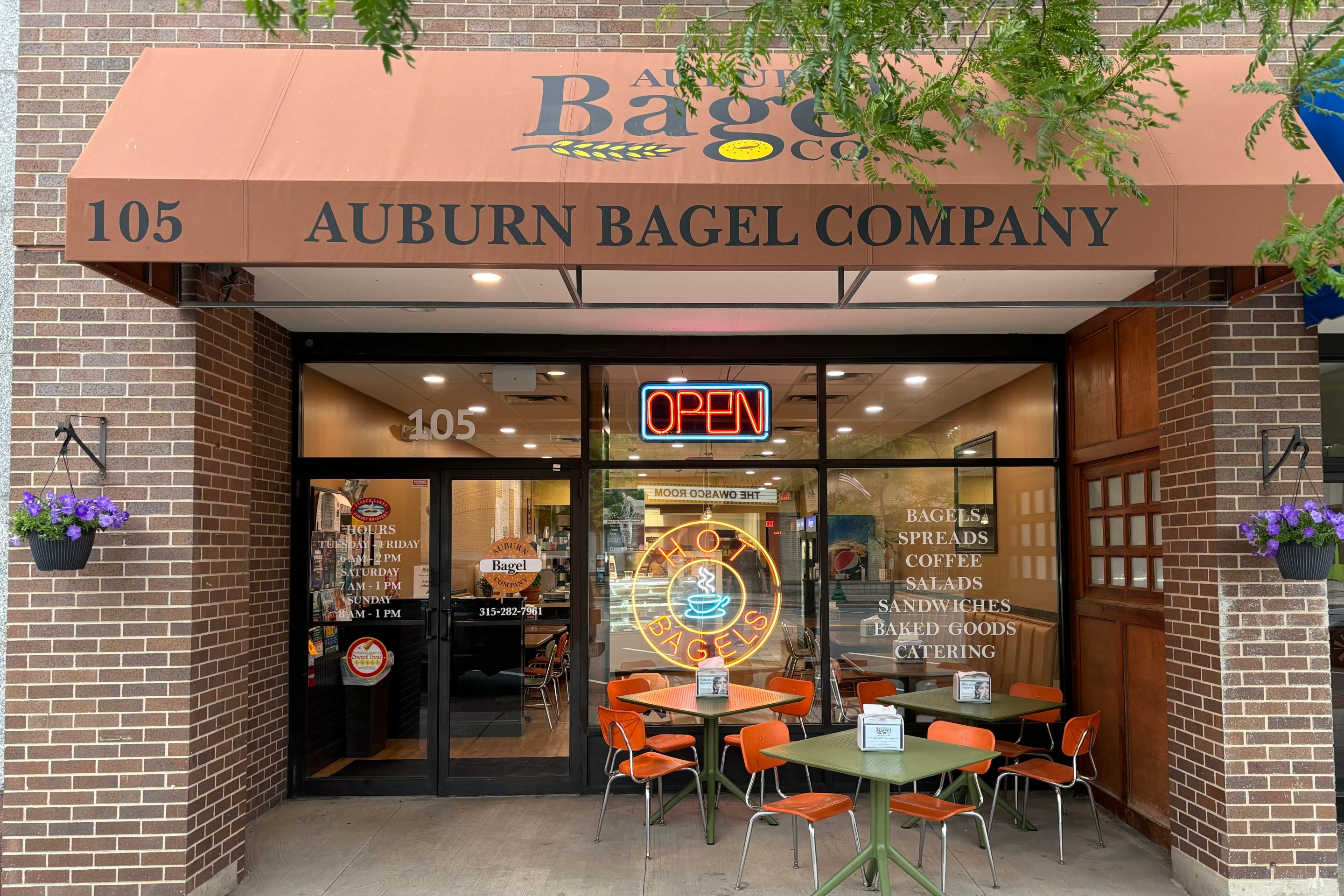 The storefront of Auburn Bagel Company in Auburn, NY.