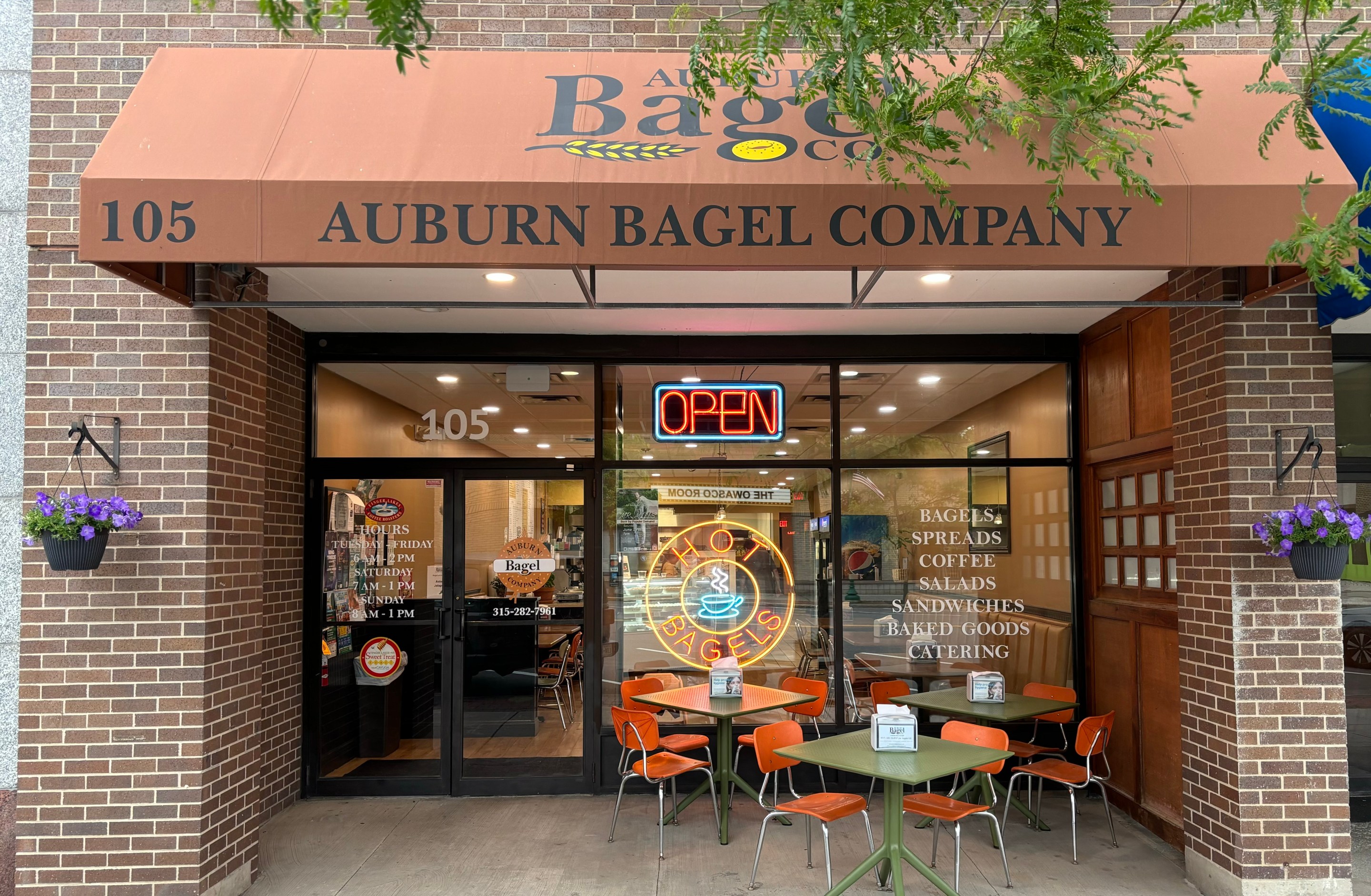 The storefront of Auburn Bagel Company in Auburn, NY.