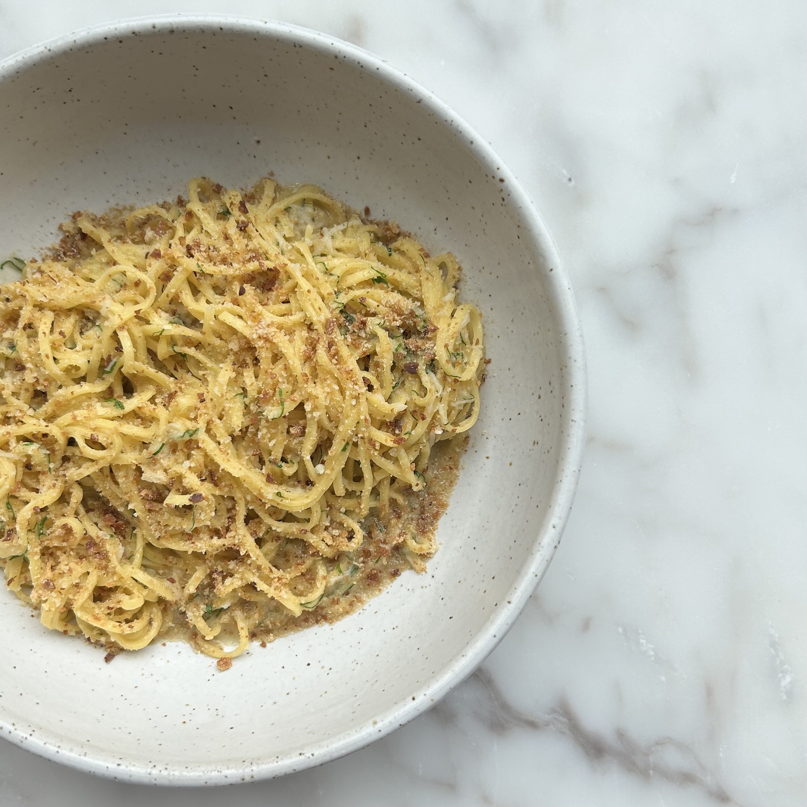 Taglierini with anchovies, garlic, pepper