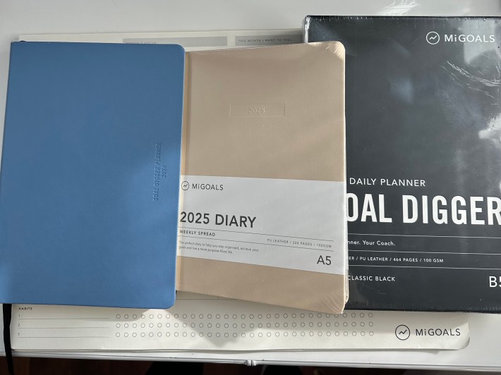 MiGoals 2025 planner and other items.