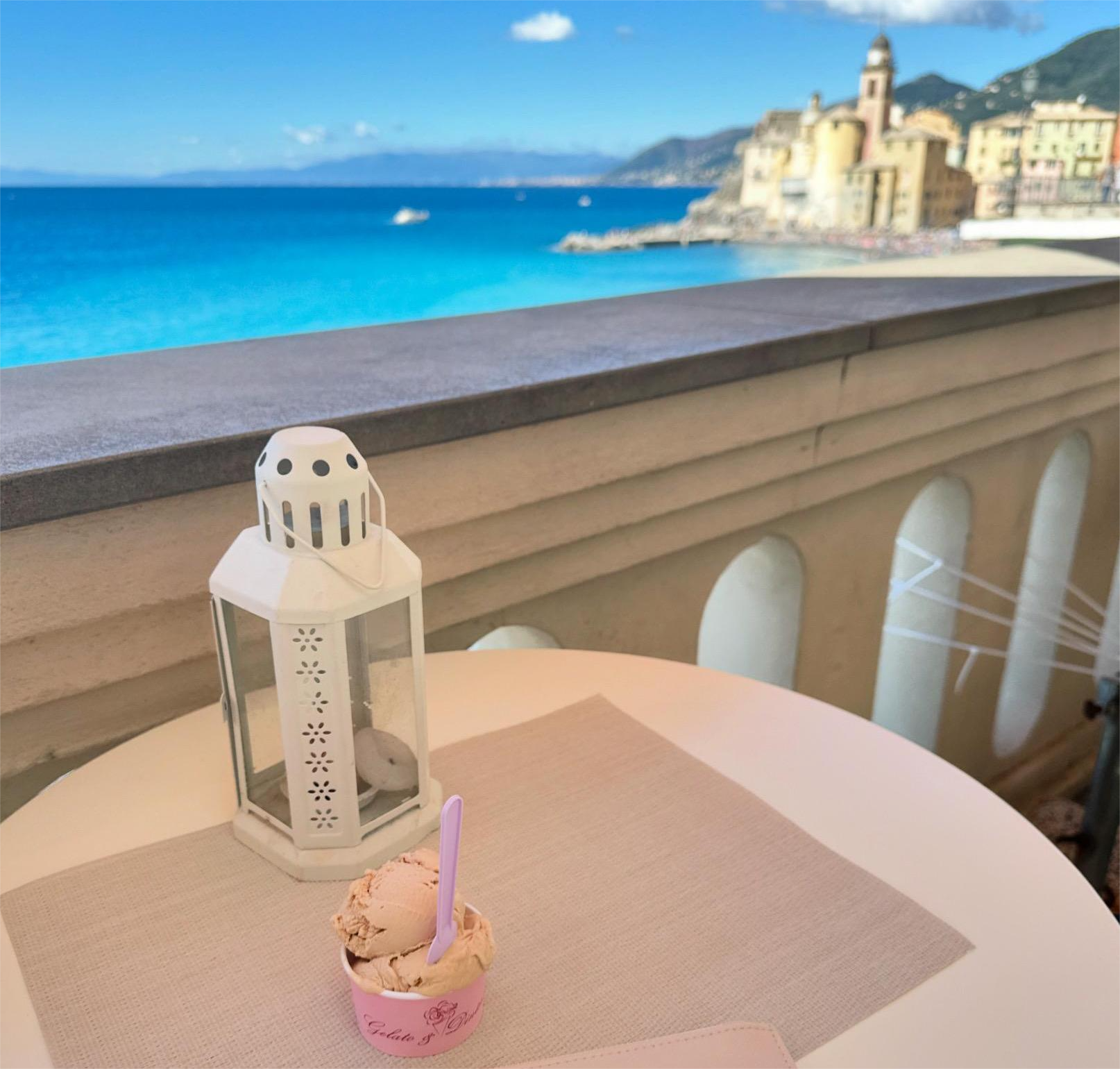 A view from a terrace on the Ligurian coastal town of Camogli.