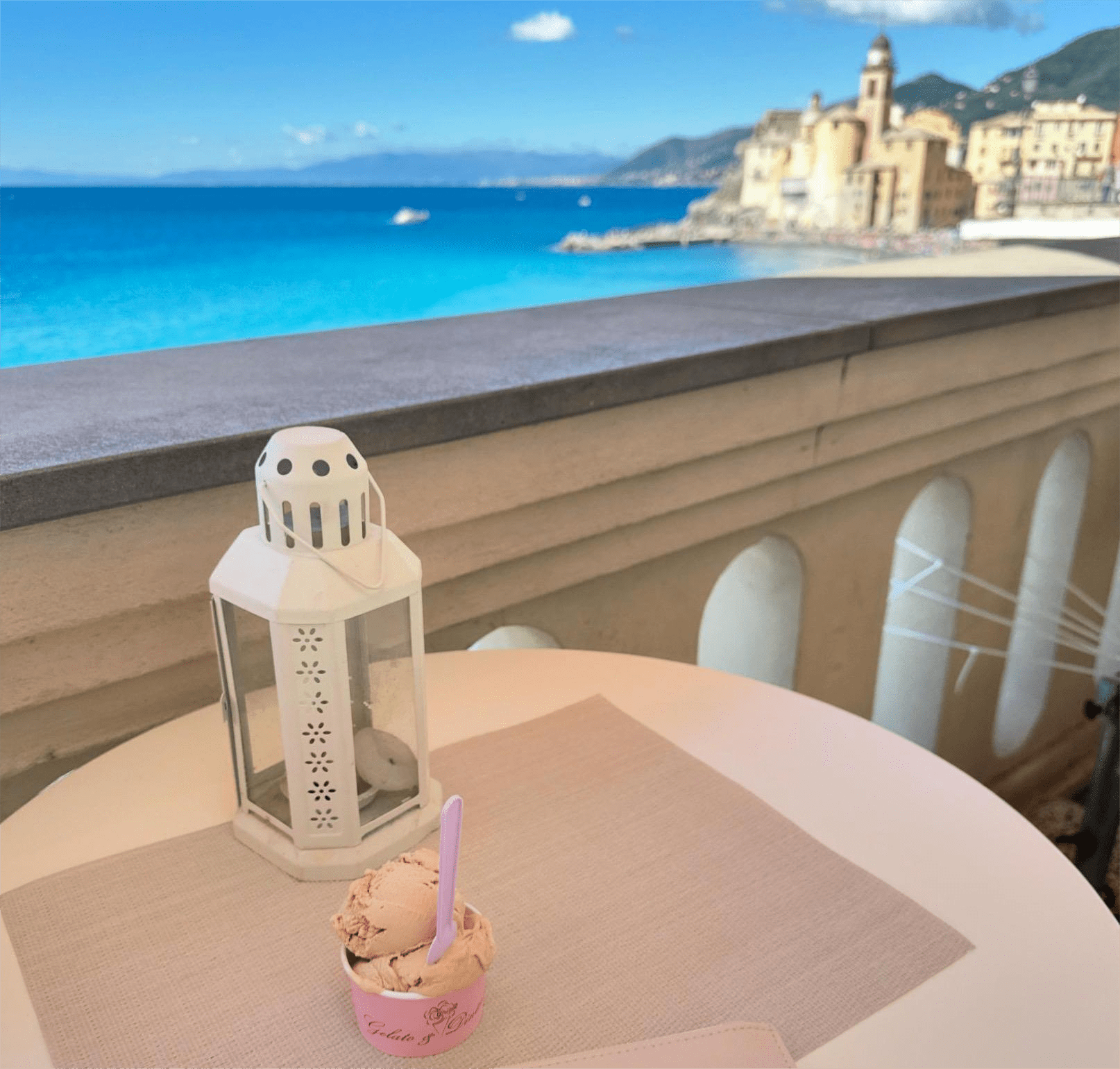 A view from a terrace on the Ligurian coastal town of Camogli.