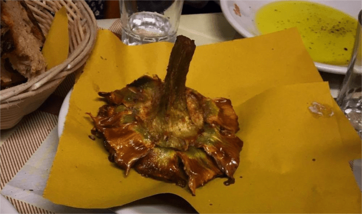 A fried artichoke at da Enzo in Rome.