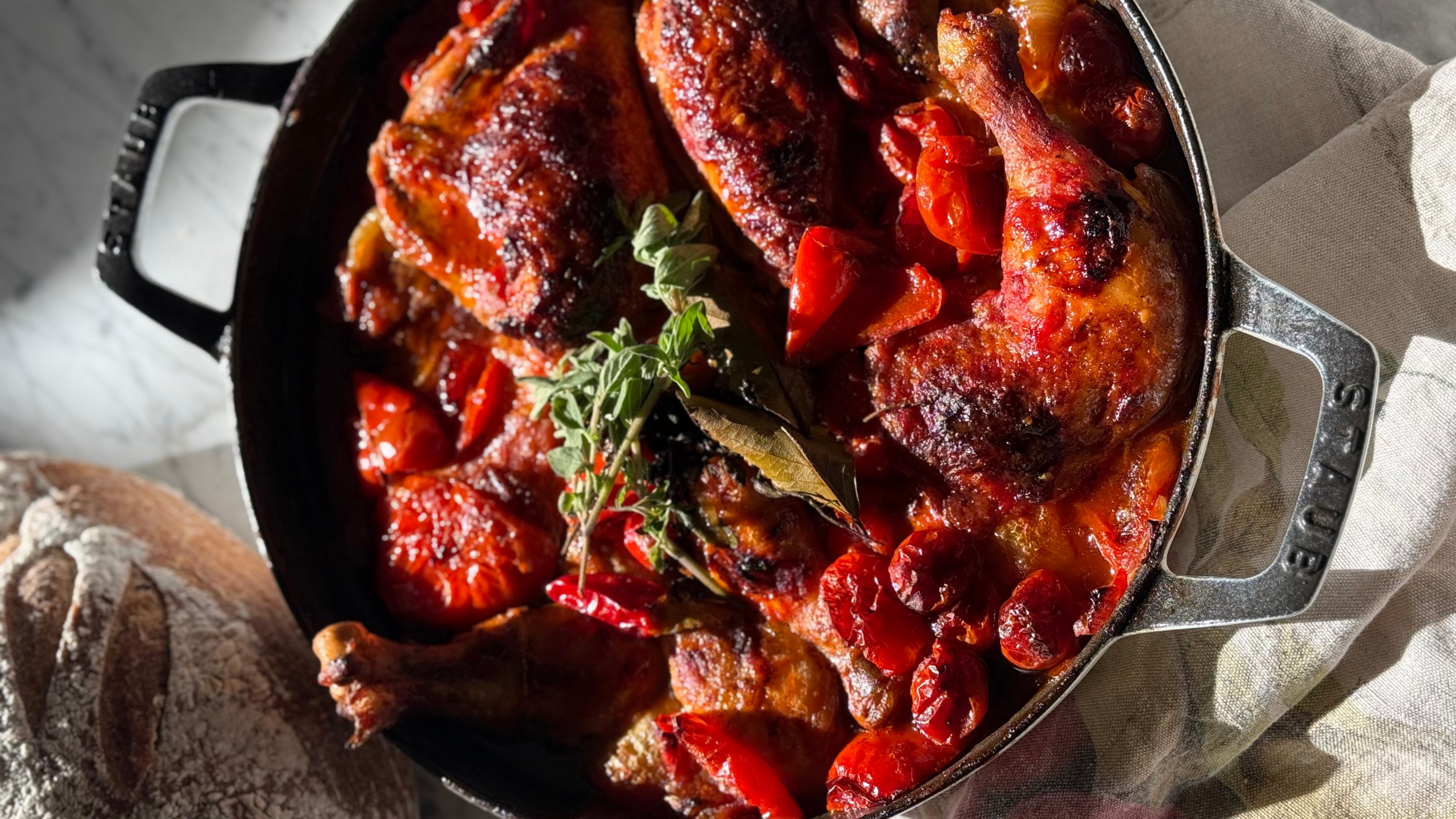 Oven-Braised Chicken Cacciatore by Joanne Moeller.