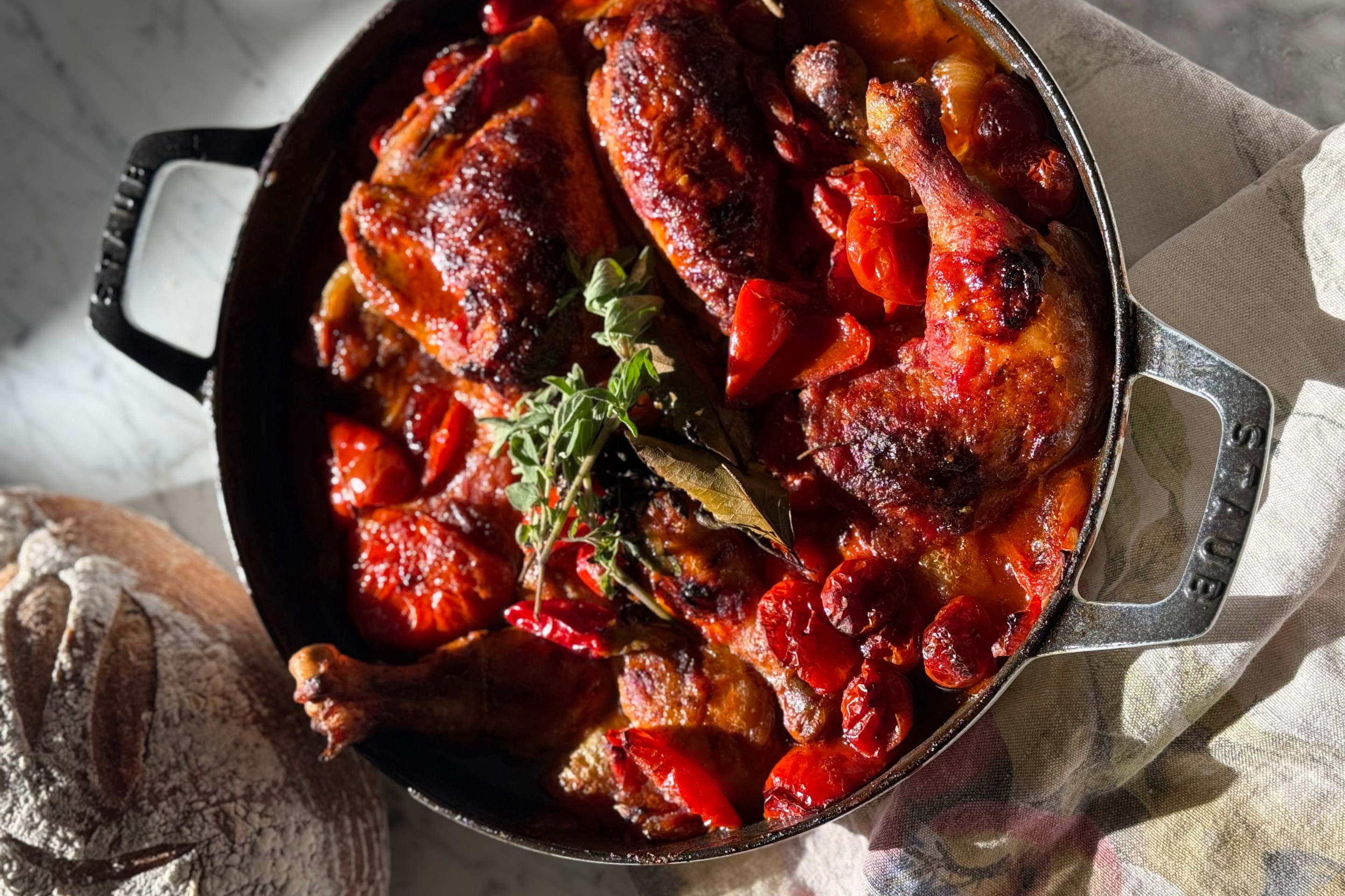 Oven-Braised Chicken Cacciatore by Joanne Moeller.