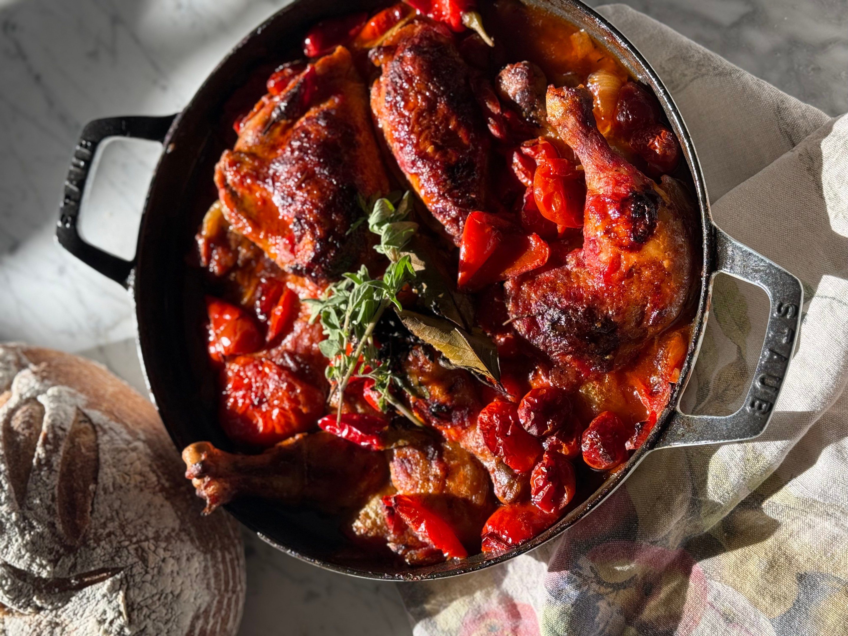 Oven-Braised Chicken Cacciatore by Joanne Moeller.