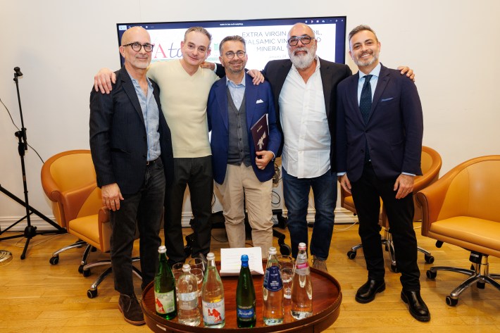 From left to right: Joseph Proface of the North American Olive Oil Association, Andrew Cotto of Appetito Magazine, Raffaele De Negris of Acetificio De Nigris, Gregory Di Mattino of Lurisia USA, and Raimondo Lucariello, ITA Head of Food and Wine.