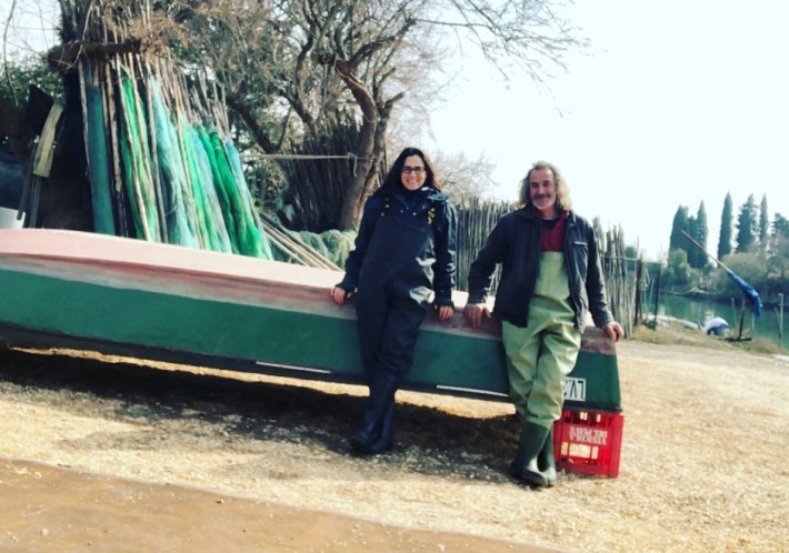 Allison Zurfluh and the famous "fisherman" of the Venetian Lagoon.