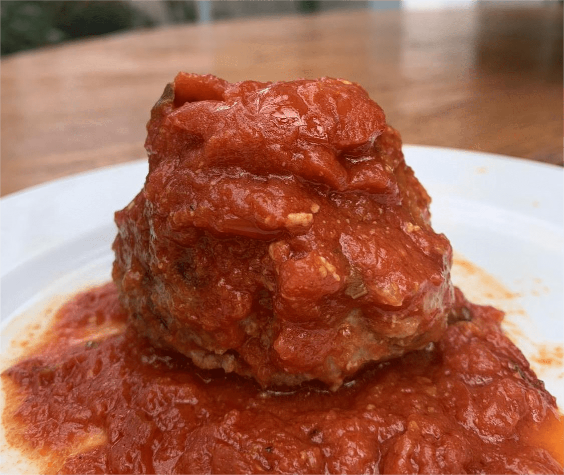 A sausage, pepper and onion meatball from Daniel Mancini.