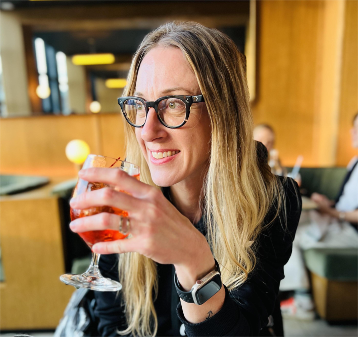 Chef Elena Salati enjoying an aperitivo at Bar Blondeau in Brooklyn.