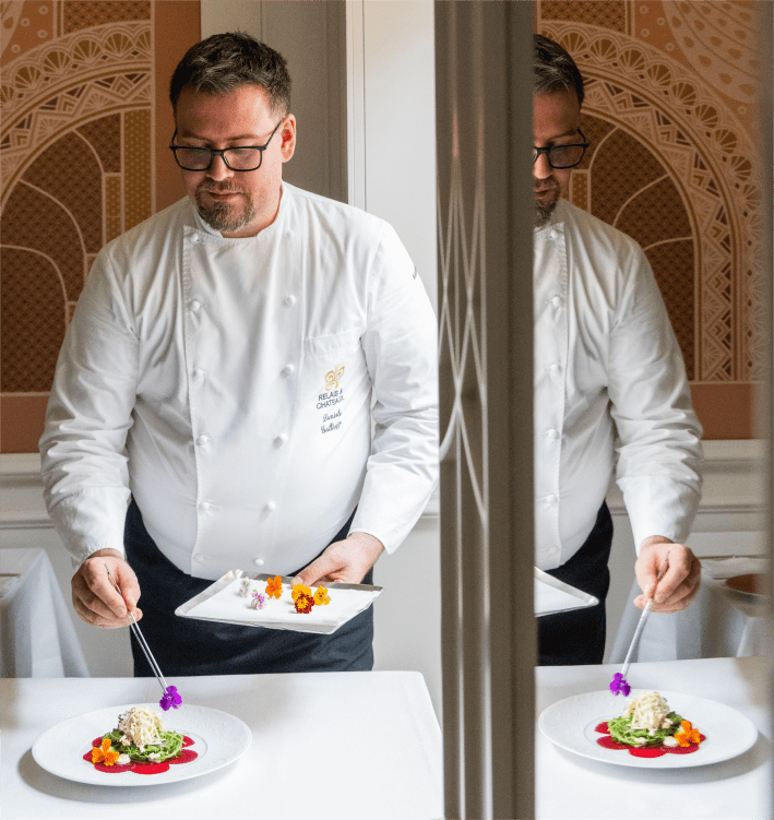 Chef Daniele Galliazzo working on his culinary creations. Photo Credit: Dario Garofalo.