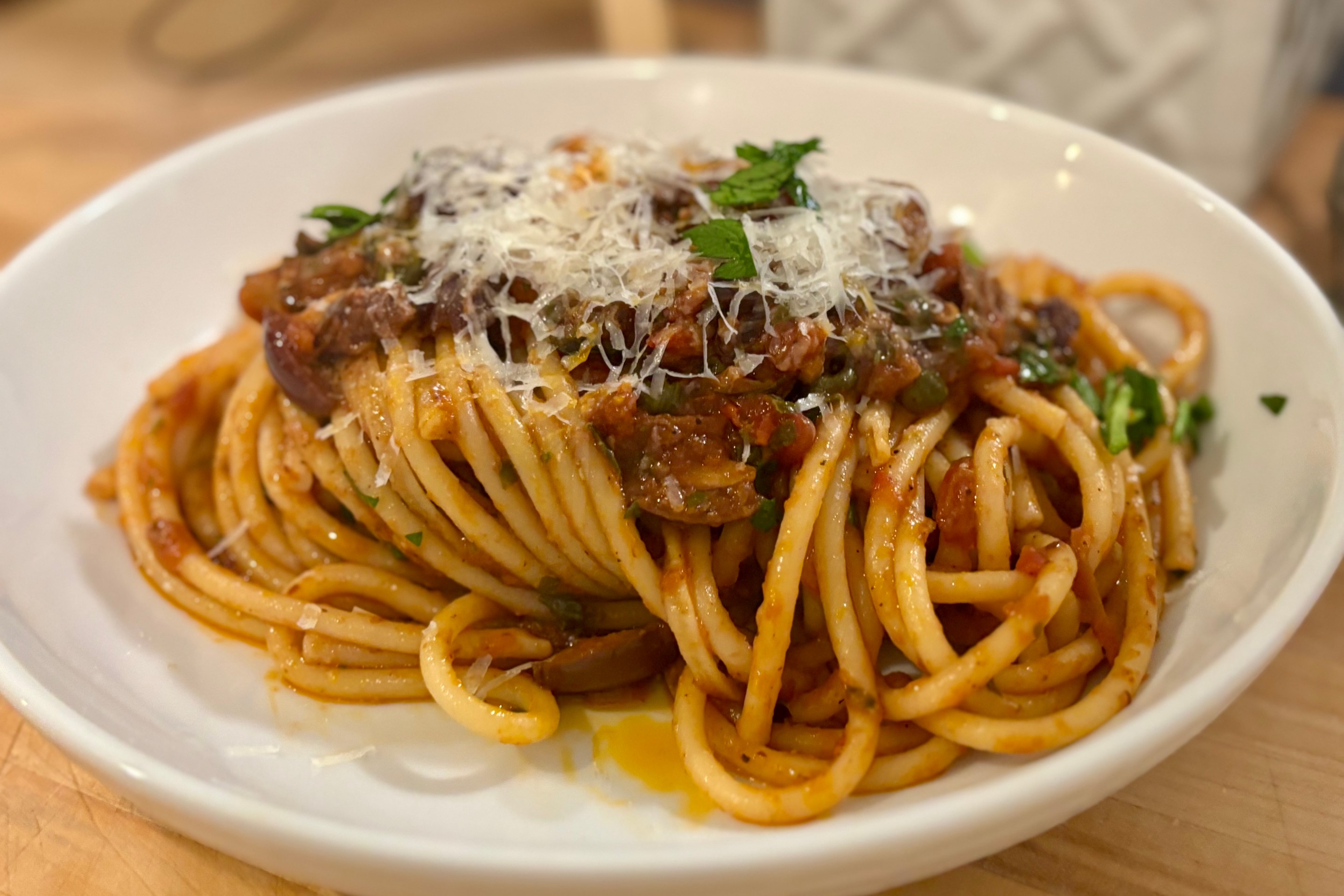 Spaghetti alla Puttanesca by Low Country Bella.