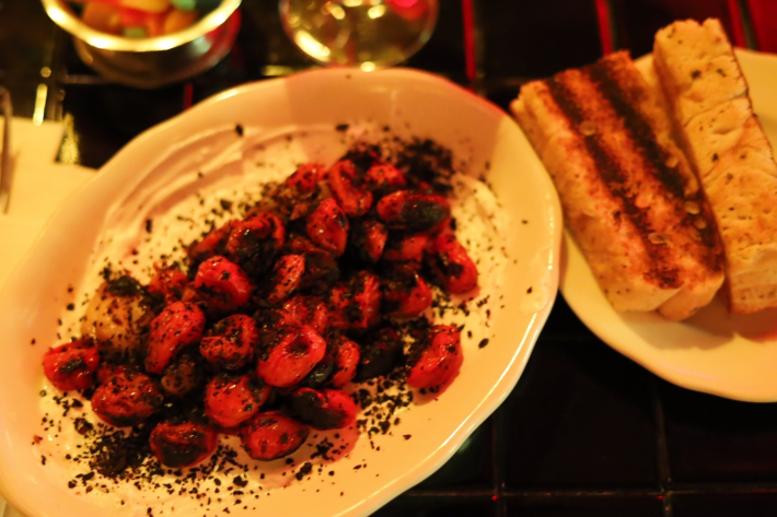 Hot Cherry Tomato Bruschetta w/ lemon yogurt.