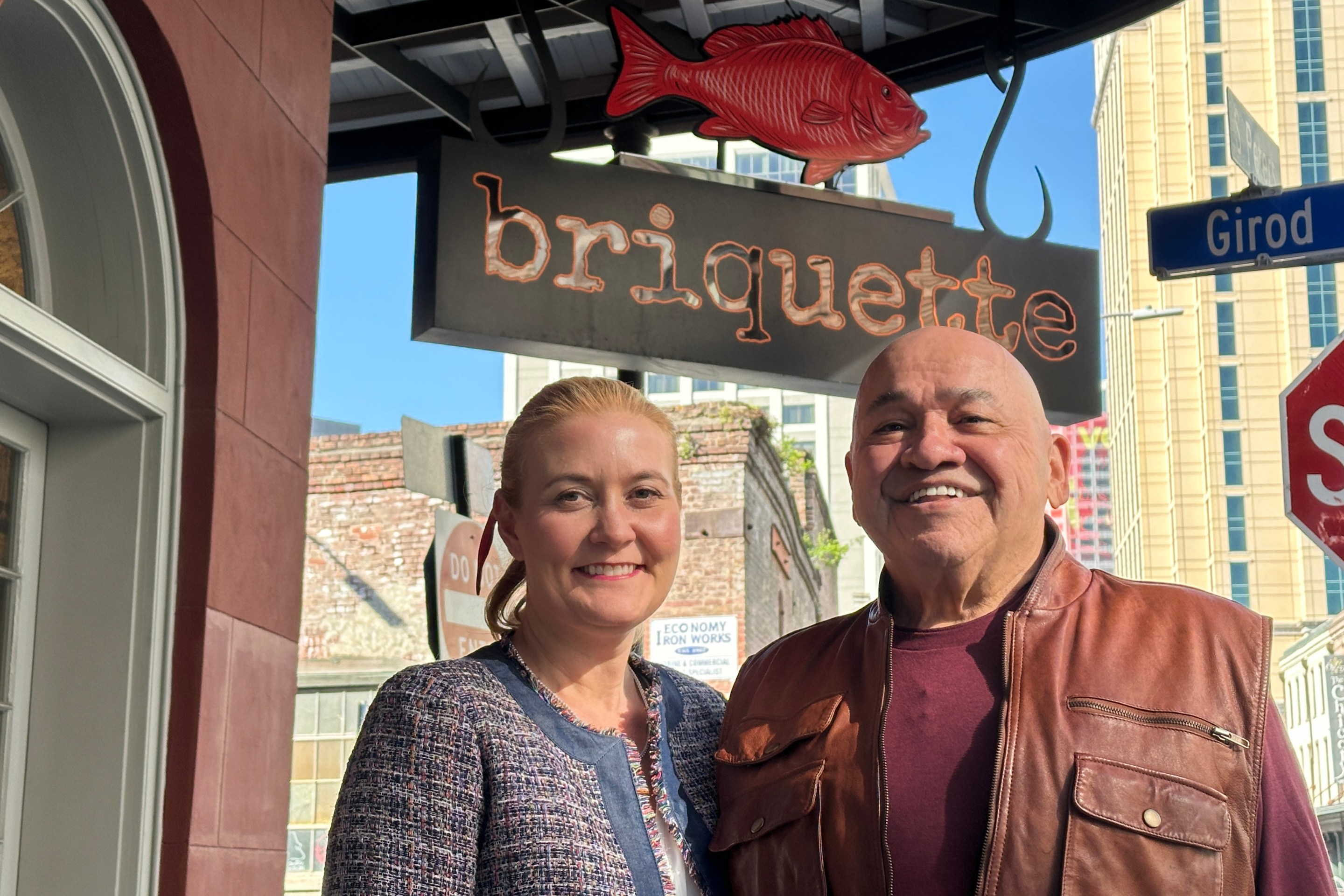 Anna and AJ Tusa outside of the New Orleans restaurant Briquette.