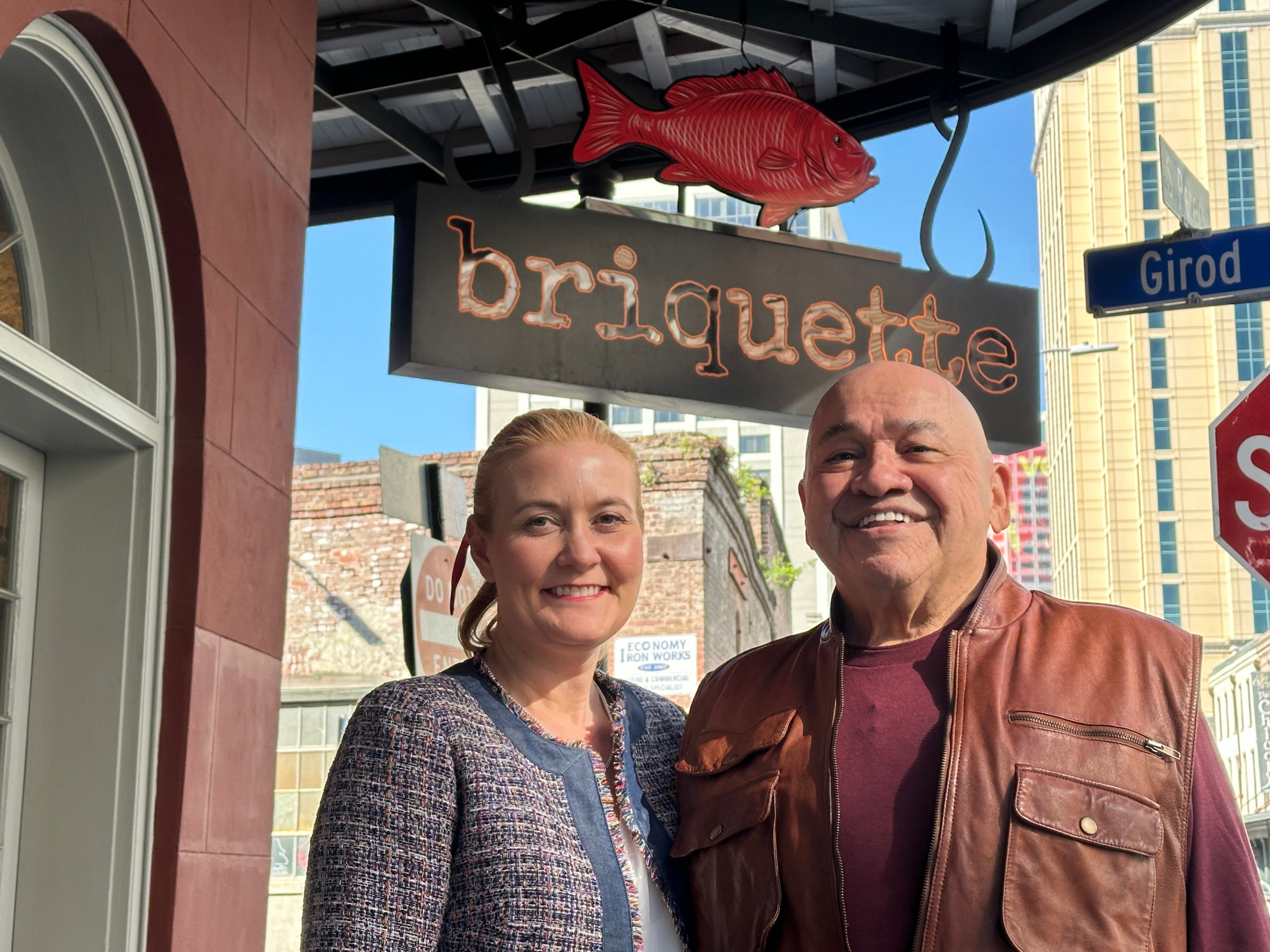 Anna and AJ Tusa outside of the New Orleans restaurant Briquette.